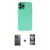 MARSİLYAN™- iPhone 12 Pro Kılıf Çekirdek Modern Serisi - Siyah 34D Hayalet Izgaralı Cam + Neon Fosforlu Kamera Lens - YL