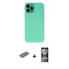 MARSİLYAN™- iPhone 12 Pro Kılıf Çekirdek Modern Serisi - Siyah 34D Hayalet Izgaralı Cam + Renkli Kamera Lens Koruma Cam - YL