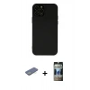 MARSİLYAN™- iPhone 12 Pro Kılıf Çekirdek Modern Serisi - Siyah 34D Hayalet Izgaralı Cam + Renkli Kamera Lens Koruma Cam - YL