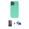 MARSİLYAN™- iPhone 12 Pro Kılıf Çekirdek Modern Serisi - Siyah 3D Antistatik Cam Ekran Koruyucu + Neon Fosforlu Kamera Lens - YL
