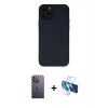 MARSİLYAN™- iPhone 12 Pro Kılıf Çekirdek Modern Serisi - Siyah 3D Antistatik Cam Ekran Koruyucu + Neon Fosforlu Kamera Lens - BZ