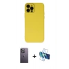 MARSİLYAN™- iPhone 12 Pro Kılıf Çekirdek Modern Serisi - Siyah 3D Antistatik Cam Ekran Koruyucu + Neon Fosforlu Kamera Lens - BZ