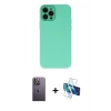 MARSİLYAN™- iPhone 12 Pro Kılıf Çekirdek Modern Serisi - Siyah 3D Antistatik Cam Ekran Koruyucu + Neon Fosforlu Kamera Lens - BZ