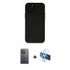 MARSİLYAN™- iPhone 12 Pro Kılıf Çekirdek Modern Serisi - Siyah 3D Antistatik Cam Ekran Koruyucu + Neon Fosforlu Kamera Lens - YL