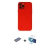 MARSİLYAN™- iPhone 12 Pro Kılıf Çekirdek Modern Serisi - Siyah 3D Antistatik Cam Ekran Koruyucu + Renkli Kamera Lens Koruma Cam - PE