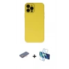 MARSİLYAN™- iPhone 12 Pro Kılıf Çekirdek Modern Serisi - Siyah 3D Antistatik Cam Ekran Koruyucu + Renkli Kamera Lens Koruma Cam - PE