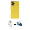 MARSİLYAN™- iPhone 12 Pro Kılıf Çekirdek Modern Serisi - Siyah 3D Antistatik Cam Ekran Koruyucu + Shine Kamera Lens - GD