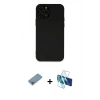 MARSİLYAN™- iPhone 12 Pro Kılıf Çekirdek Modern Serisi - Siyah 3D Antistatik Cam Ekran Koruyucu + Shine Kamera Lens Koruma Cam - GI