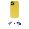 MARSİLYAN™- iPhone 12 Pro Kılıf Çekirdek Modern Serisi - Siyah 3D Antistatik Cam Ekran Koruyucu + Shine Kamera Lens Koruma Cam - GI