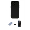 MARSİLYAN™- iPhone 12 Pro Kılıf Çekirdek Modern Serisi - Siyah 3D Antistatik Hayalet Cam Ekran Koruyucu + Metal Kamera Lens Koruma Cam - KUYL