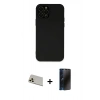 MARSİLYAN™- iPhone 12 Pro Kılıf Çekirdek Modern Serisi - Siyah 3D Antistatik Hayalet Cam Ekran Koruyucu + Rainbow Kamera Lens Koruma Cam - GD