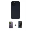 MARSİLYAN™- iPhone 12 Pro Kılıf Çekirdek Modern Serisi - Siyah 3D Antistatik Hayalet Cam Ekran Koruyucu + Neon Fosforlu Kamera Lens - YL