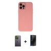 MARSİLYAN™- iPhone 12 Pro Kılıf Çekirdek Modern Serisi - Siyah 3D Antistatik Hayalet Cam Ekran Koruyucu + Neon Fosforlu Kamera Lens - YL
