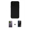 MARSİLYAN™- iPhone 12 Pro Kılıf Çekirdek Modern Serisi - Siyah 3D Antistatik Hayalet Cam Ekran Koruyucu + Neon Fosforlu Kamera Lens - YL