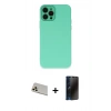 MARSİLYAN™- iPhone 12 Pro Kılıf Çekirdek Modern Serisi - Siyah 3D Antistatik Hayalet Cam Ekran Koruyucu + Rainbow Kamera Lens Koruma Cam - GD