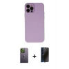 MARSİLYAN™- iPhone 12 Pro Kılıf Çekirdek Modern Serisi - Siyah 3D Antistatik Hayalet Cam Ekran Koruyucu + Neon Fosforlu Kamera Lens - YL