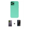 MARSİLYAN™- iPhone 12 Pro Kılıf Çekirdek Modern Serisi - Siyah 3D Antistatik Hayalet Cam Ekran Koruyucu + Neon Fosforlu Kamera Lens - YL