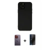 MARSİLYAN™- iPhone 12 Pro Kılıf Çekirdek Modern Serisi - Siyah 3D Antistatik Hayalet Cam Ekran Koruyucu + Turuncu Neon Fosforlu Kamera Lens