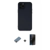 MARSİLYAN™- iPhone 12 Pro Kılıf Çekirdek Modern Serisi - Siyah 3D Antistatik Hayalet Cam Ekran Koruyucu + Metal Kamera Lens Koruma Cam - MR