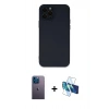MARSİLYAN™- iPhone 12 Pro Kılıf Çekirdek Modern Serisi - Siyah 3D Antistatik Seramik Nano Ekran Koruyucu + Neon Fosforlu Kamera Lens - MI