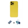 MARSİLYAN™- iPhone 12 Pro Kılıf Çekirdek Modern Serisi - Siyah 3D Antistatik Seramik Nano Ekran Koruyucu + Metal Kamera Lens Koruma Cam - AKYL