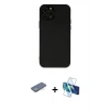 MARSİLYAN™- iPhone 12 Pro Kılıf Çekirdek Modern Serisi - Siyah 3D Antistatik Seramik Nano Ekran Koruyucu + Renkli Kamera Lens Koruma Cam - YL