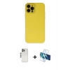 MARSİLYAN™- iPhone 12 Pro Kılıf Çekirdek Modern Serisi - Siyah 3D Antistatik Seramik Nano Ekran Koruyucu + Gümüş Shine Kamera Lens