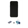 MARSİLYAN™- iPhone 12 Pro Kılıf Çekirdek Modern Serisi - Siyah 3D Antistatik Seramik Nano Ekran Koruyucu + Renkli Kamera Lens Koruma Cam - PE