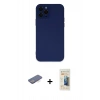MARSİLYAN™- iPhone 12 Pro Kılıf Çekirdek Modern Serisi - Siyah 6D Mat Seramik Hayalet Nano Ekran Koruyucu + Mavi Renkli Kamera Lens Koruma Cam