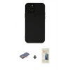 MARSİLYAN™- iPhone 12 Pro Kılıf Çekirdek Modern Serisi - Siyah 6D Mat Seramik Hayalet Nano Ekran Koruyucu + Turuncu Renkli Kamera Lens Koruma Cam