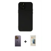 MARSİLYAN™- iPhone 12 Pro Kılıf Çekirdek Modern Serisi - Siyah 6D Mat Seramik Hayalet Nano Ekran Koruyucu + Neon Fosforlu Kamera Lens - SI