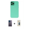 MARSİLYAN™- iPhone 12 Pro Kılıf Çekirdek Modern Serisi - Siyah 6D Mat Seramik Hayalet Nano Ekran Koruyucu + Neon Fosforlu Kamera Lens - MI