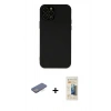MARSİLYAN™- iPhone 12 Pro Kılıf Çekirdek Modern Serisi - Siyah 6D Mat Seramik Hayalet Nano Ekran Koruyucu + Mavi Renkli Kamera Lens Koruma Cam