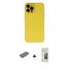 MARSİLYAN™- iPhone 12 Pro Kılıf Çekirdek Modern Serisi - Siyah 6D Mat Seramik Hayalet Nano Ekran Koruyucu + Turuncu Renkli Kamera Lens Koruma Cam