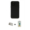 MARSİLYAN™- iPhone 12 Pro Kılıf Çekirdek Modern Serisi - Siyah Polymer Nano Ekran Koruyucu + Rainbow Kamera Lens Koruma Cam - GD