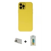 MARSİLYAN™- iPhone 12 Pro Kılıf Çekirdek Modern Serisi - Siyah Polymer Nano Ekran Koruyucu + Rainbow Kamera Lens Koruma Cam - GD