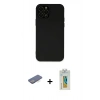 MARSİLYAN™- iPhone 12 Pro Kılıf Çekirdek Modern Serisi - Siyah Polymer Nano Ekran Koruyucu + Renkli Kamera Lens Koruma Cam - MI
