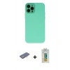 MARSİLYAN™- iPhone 12 Pro Kılıf Çekirdek Modern Serisi - Siyah Polymer Nano Ekran Koruyucu + Renkli Kamera Lens Koruma Cam - MI