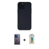 MARSİLYAN™- iPhone 12 Pro Kılıf Çekirdek Modern Serisi - Siyah Polymer Nano Ekran Koruyucu + Neon Fosforlu Kamera Lens - MI
