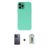 MARSİLYAN™- iPhone 12 Pro Kılıf Çekirdek Modern Serisi - Siyah Polymer Nano Ekran Koruyucu + Neon Fosforlu Kamera Lens - MI