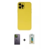 MARSİLYAN™- iPhone 12 Pro Kılıf Çekirdek Modern Serisi - Siyah Polymer Nano Ekran Koruyucu + Neon Fosforlu Kamera Lens - YL