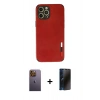 MARSİLYAN™- iPhone 12 Pro Kılıf Doruk Asil Koleksiyonu - Siyah 3D Antistatik Hayalet Cam Ekran Koruyucu + Neon Fosforlu Kamera Lens - SI