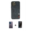 MARSİLYAN™- iPhone 12 Pro Kılıf Doruk Asil Koleksiyonu - Siyah 3D Antistatik Hayalet Cam Ekran Koruyucu + Neon Fosforlu Kamera Lens - MI