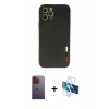 MARSİLYAN™- iPhone 12 Pro Kılıf Doruk Asil Koleksiyonu - Siyah 3D Antistatik Seramik Nano Ekran Koruyucu + Neon Fosforlu Kamera Lens - TU