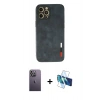 MARSİLYAN™- iPhone 12 Pro Kılıf Doruk Asil Koleksiyonu - Siyah 3D Antistatik Seramik Nano Ekran Koruyucu + Neon Fosforlu Kamera Lens - BZ
