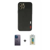 MARSİLYAN™- iPhone 12 Pro Kılıf Doruk Asil Koleksiyonu - Siyah Polymer Nano Ekran Koruyucu + Neon Fosforlu Kamera Lens - MI