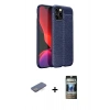 MARSİLYAN™- iPhone 12 Pro Kılıf Doruk Klasik Özel Seri - Siyah 34D Hayalet Izgaralı Cam + Renkli Kamera Lens Koruma Cam - MI