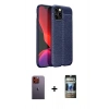 MARSİLYAN™- iPhone 12 Pro Kılıf Doruk Klasik Özel Seri - Siyah 34D Hayalet Izgaralı Cam + Turuncu Neon Fosforlu Kamera Lens