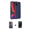 MARSİLYAN™- iPhone 12 Pro Kılıf Doruk Klasik Özel Seri - Siyah 3D Antistatik Hayalet Cam Ekran Koruyucu + Neon Fosforlu Kamera Lens - SI