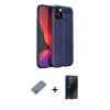 MARSİLYAN™- iPhone 12 Pro Kılıf Doruk Klasik Özel Seri - Siyah 3D Antistatik Hayalet Cam Ekran Koruyucu + Metal Kamera Lens Koruma Cam - GS